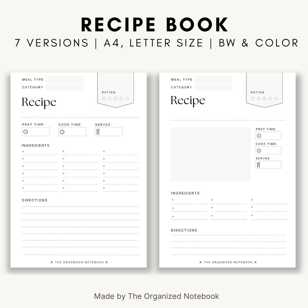 Digital/Printable Recipe Book – The Organized Notebook digital-printable-recipe-book-the-organized-notebook