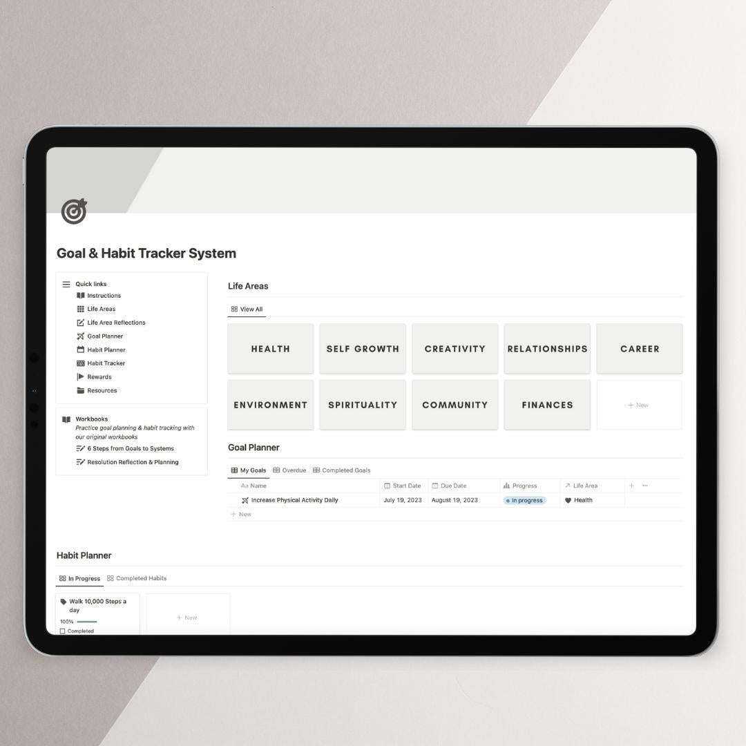 Goal & Habit Tracker System Notion Template