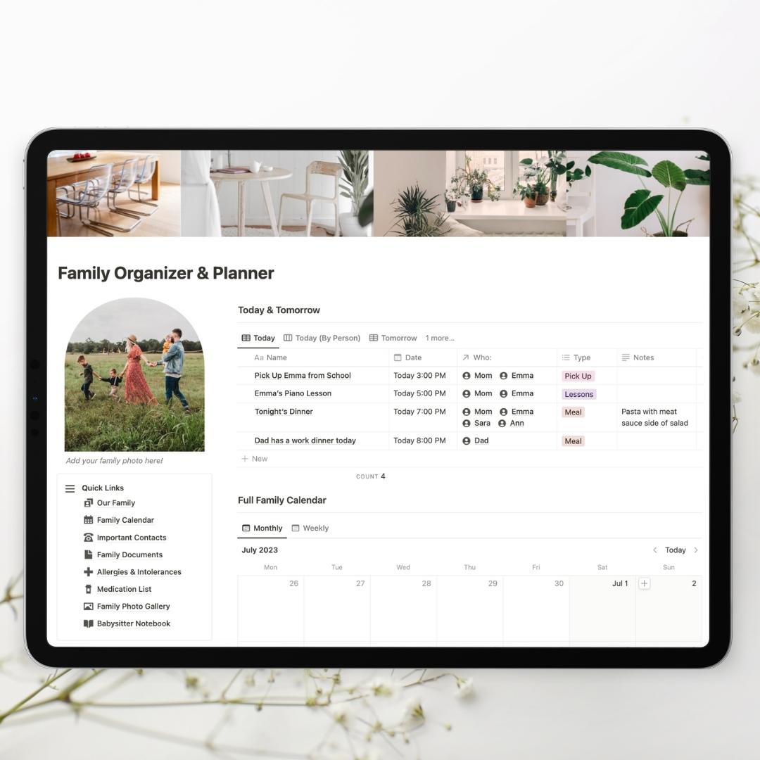 family organizer & planner Notion template