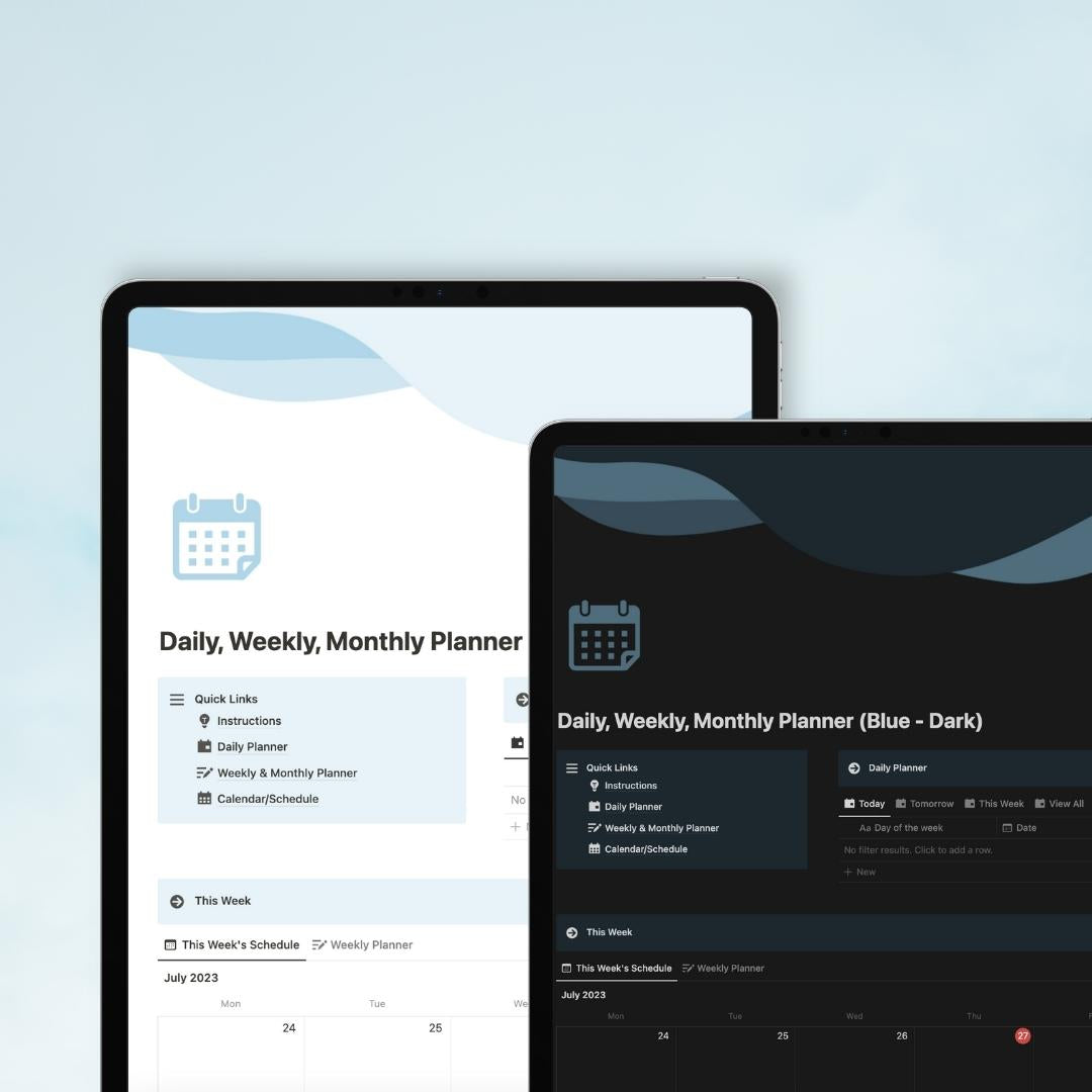 daily, weekly, monthly planner notion template