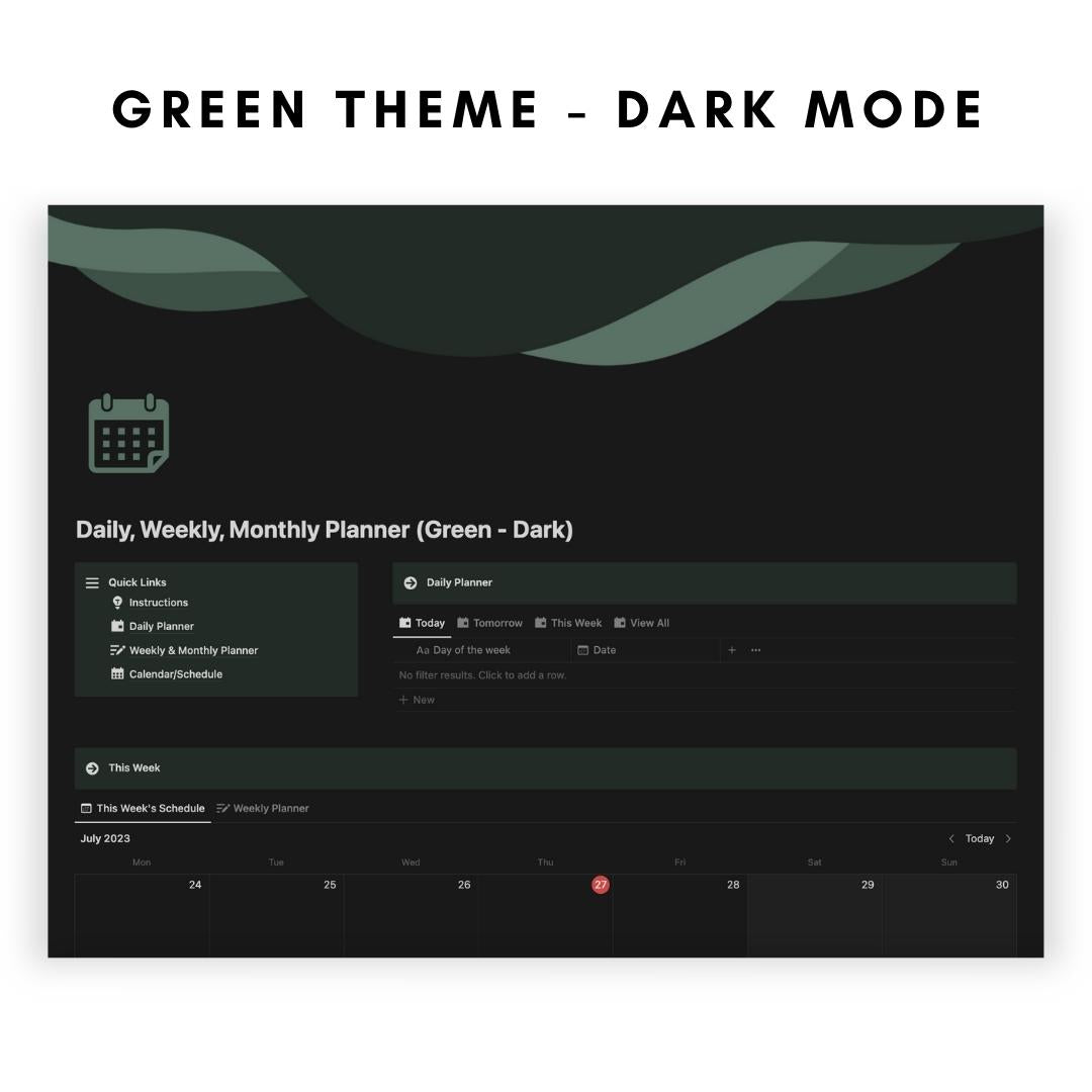 Daily, Weekly, Monthly Planner Notion Template