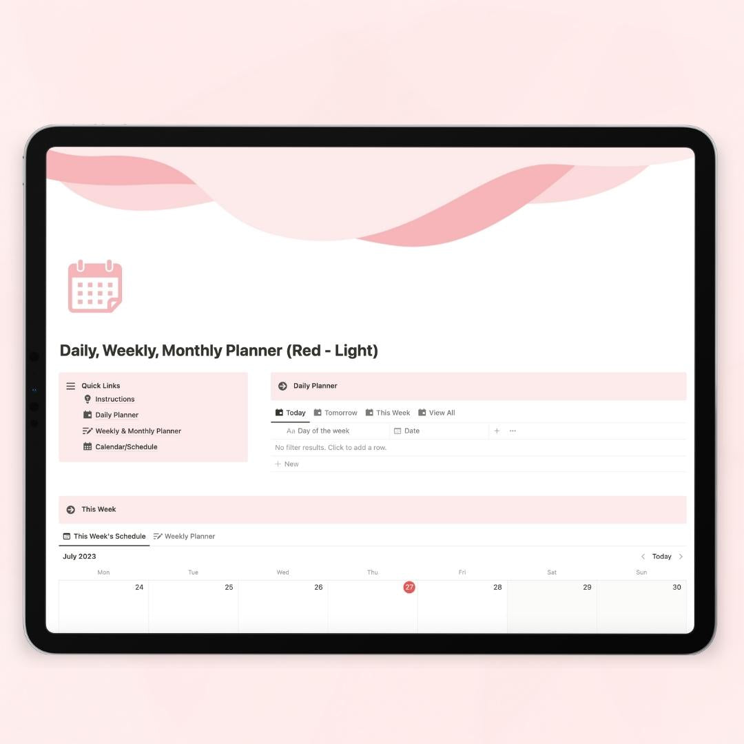 daily, weekly, monthly planner notion template