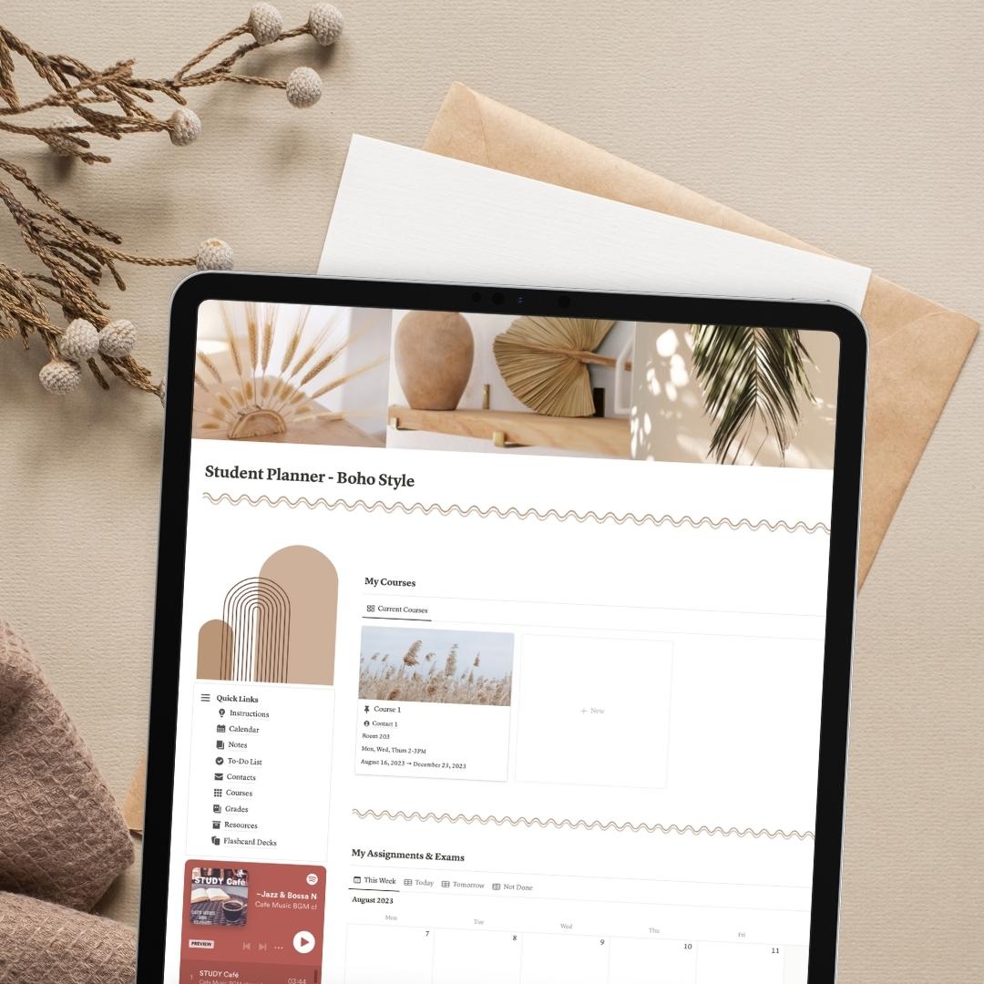 boho notion student planner