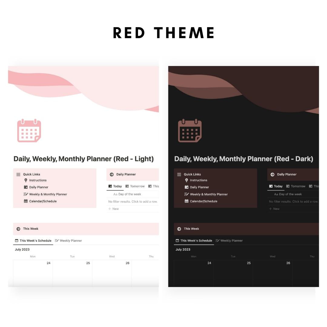 daily, weekly, monthly planner notion template