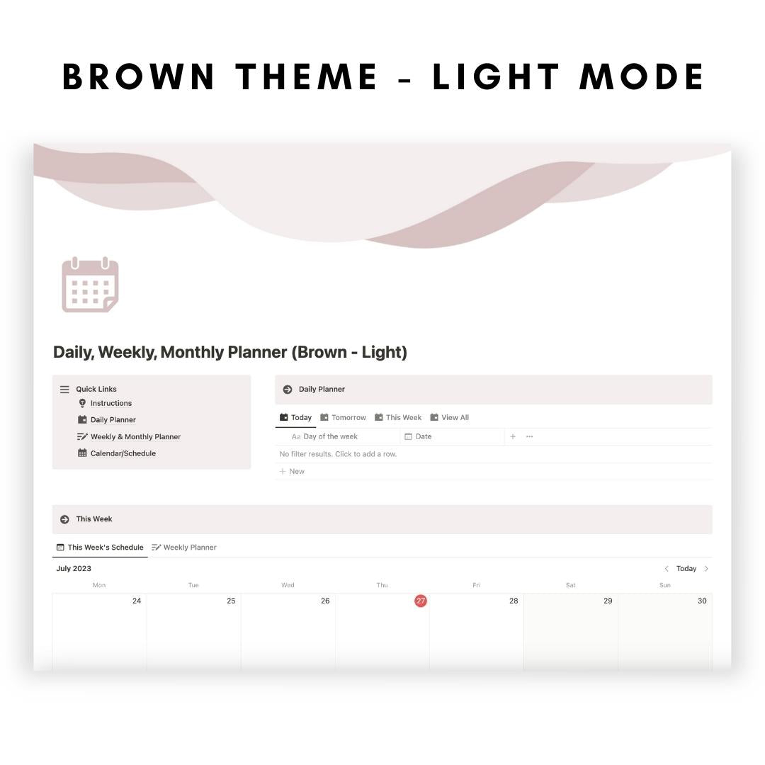 Daily, Weekly, Monthly Planner Notion Template