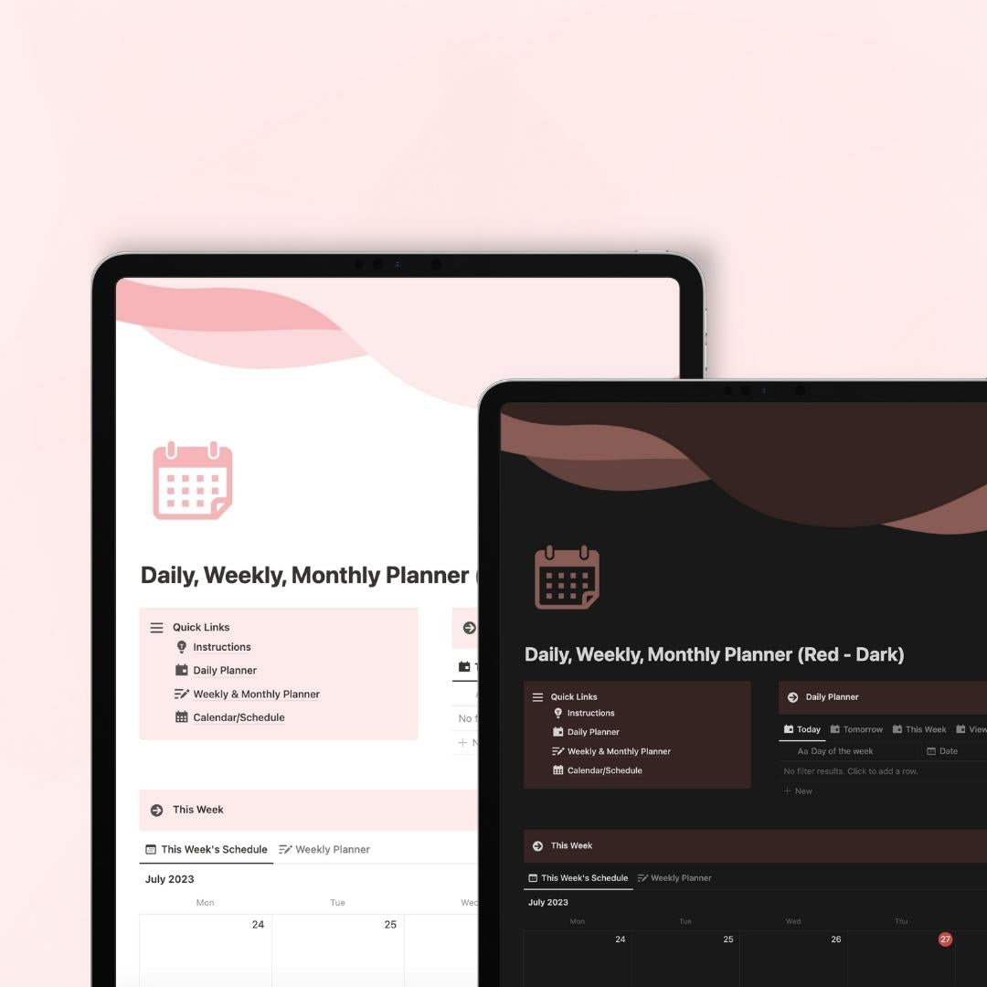 daily, weekly, monthly planner notion template