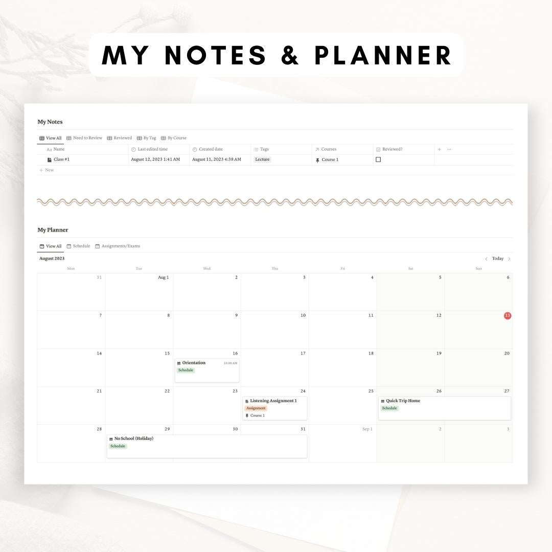 boho notion student planner