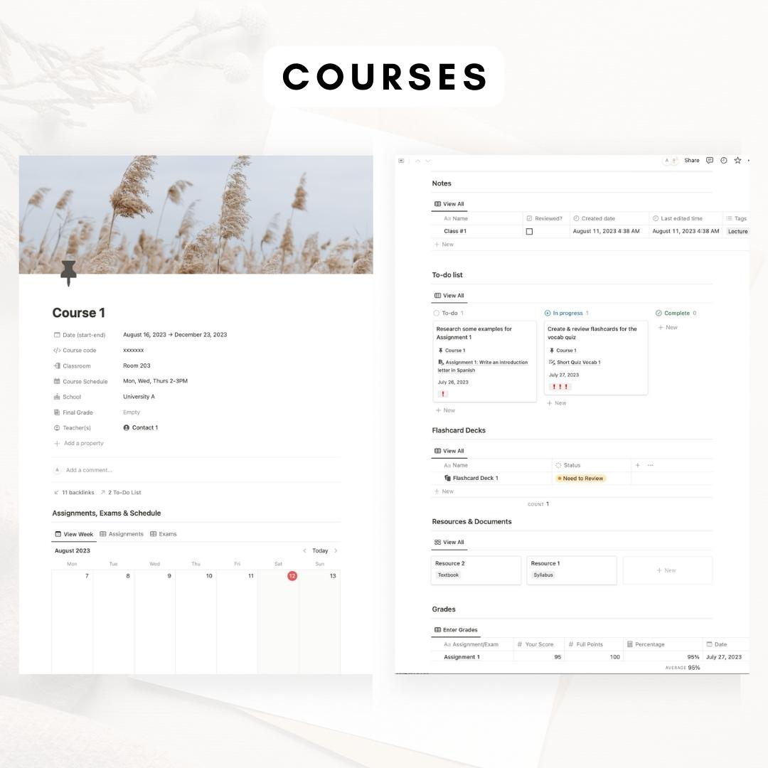 boho notion student planner