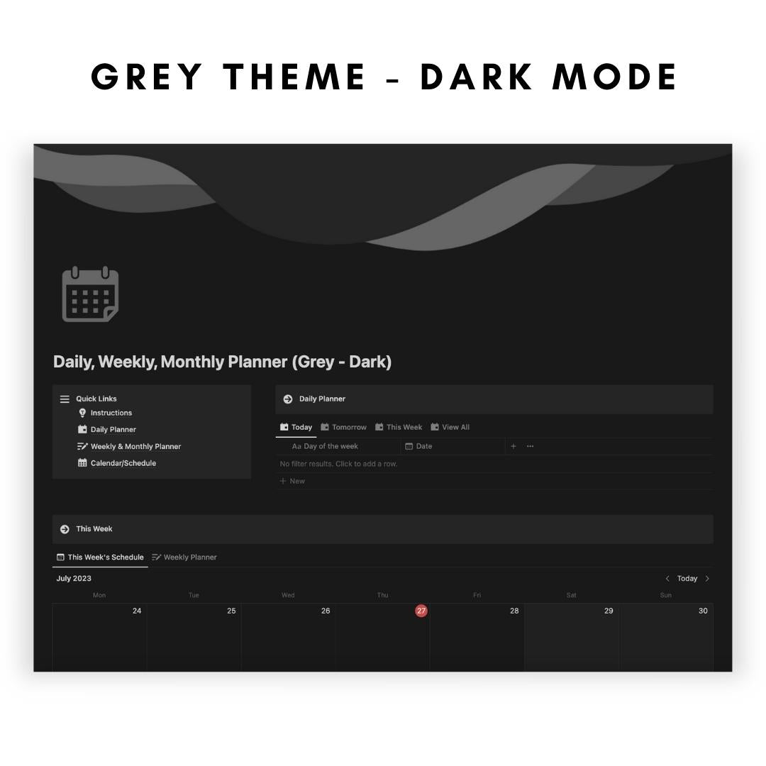 daily, weekly, monthly planner notion template