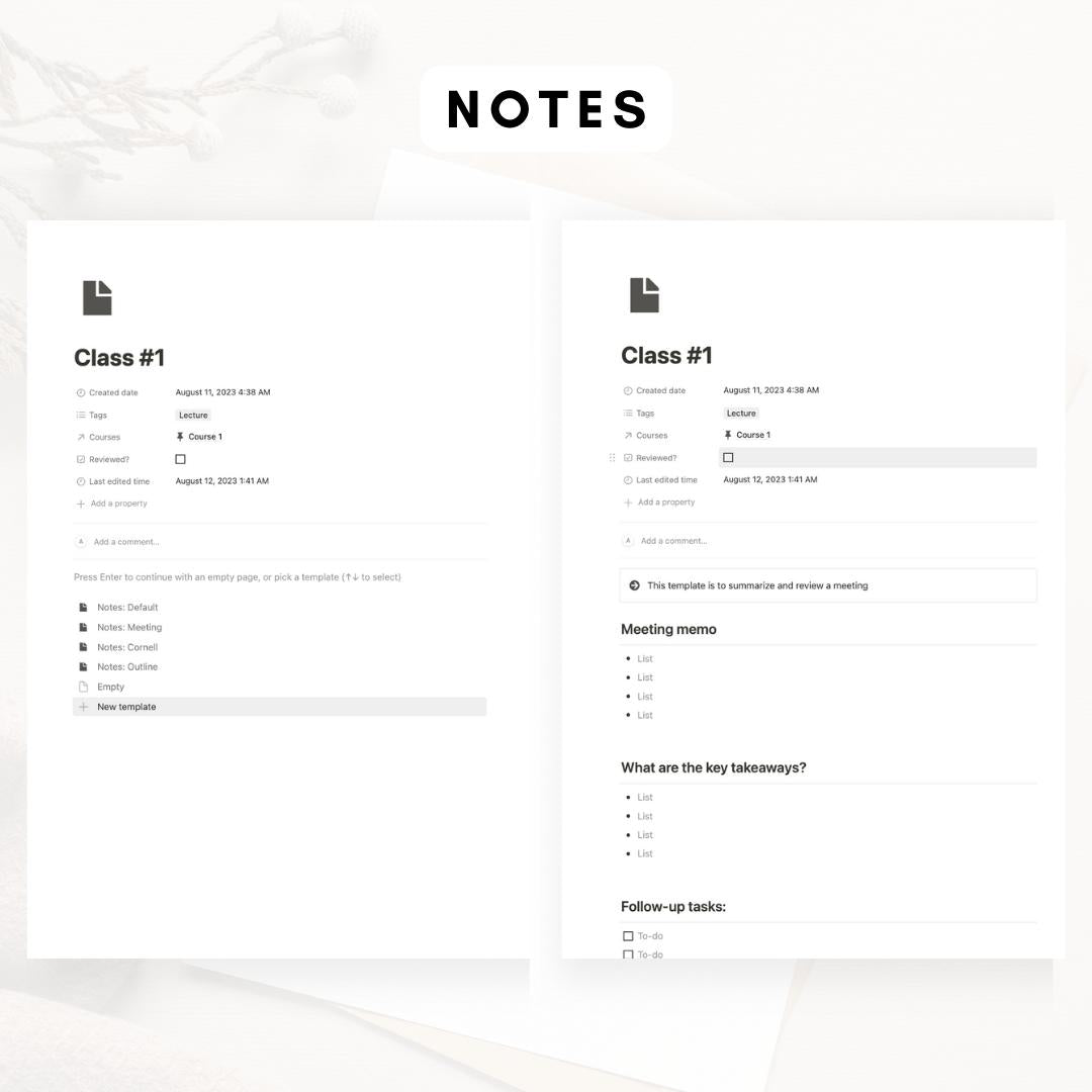 boho notion student planner