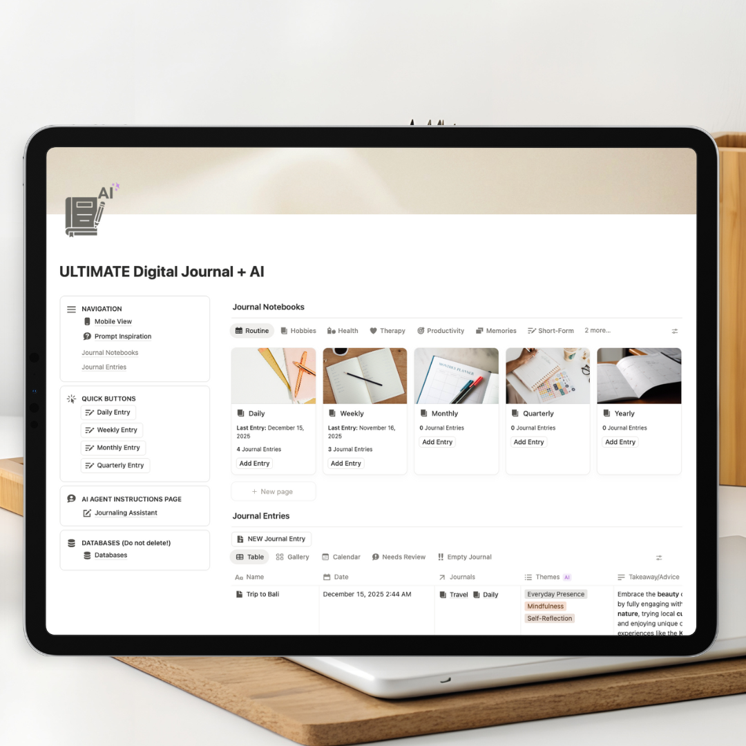 ULTIMATE Digital Journal Notion Template + AI The Organized Notebook