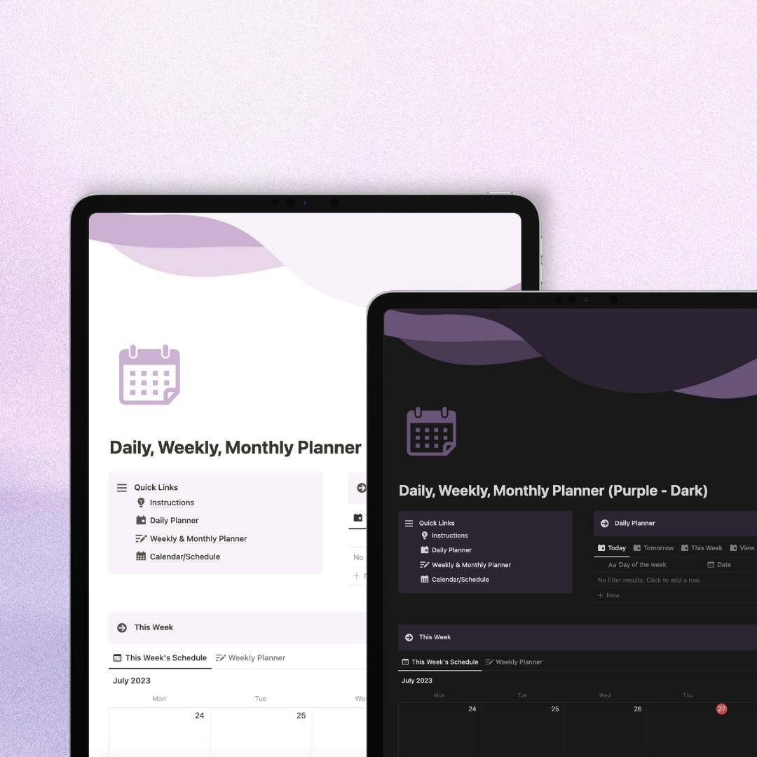 daily, weekly, monthly planner notion template