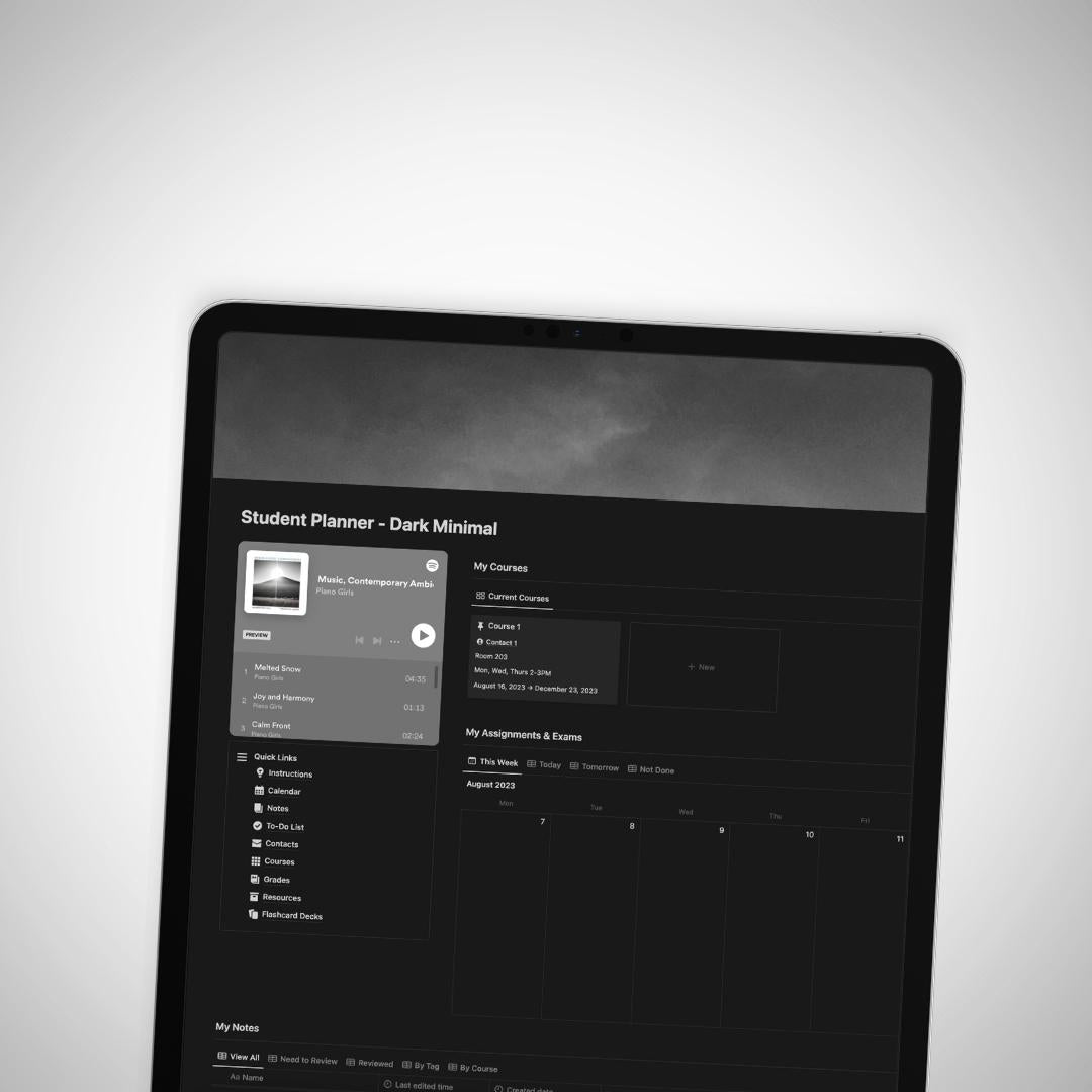 Minimal Notion Student Planner Template