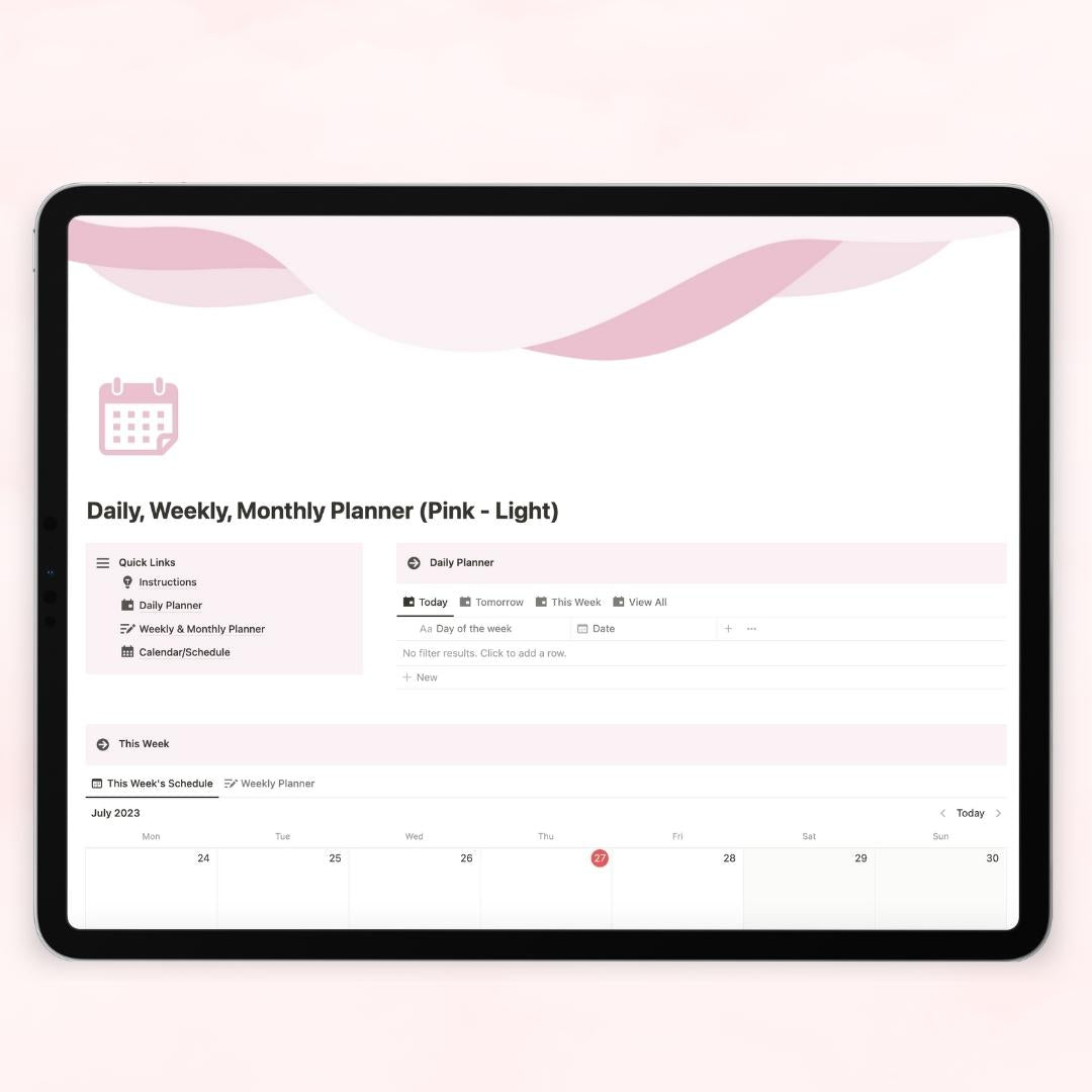 daily, weekly, monthly planner notion template