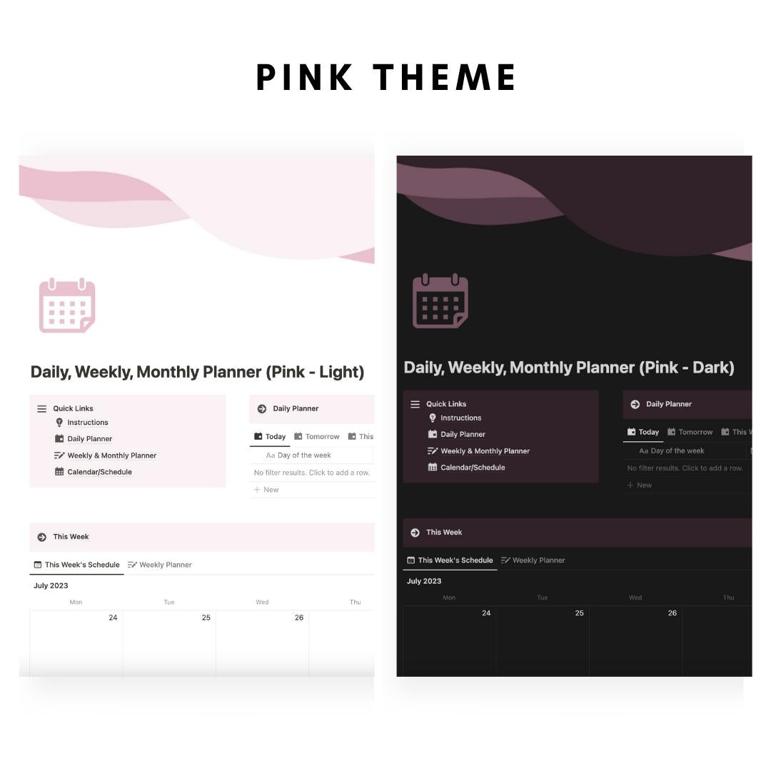 daily, weekly, monthly planner notion template