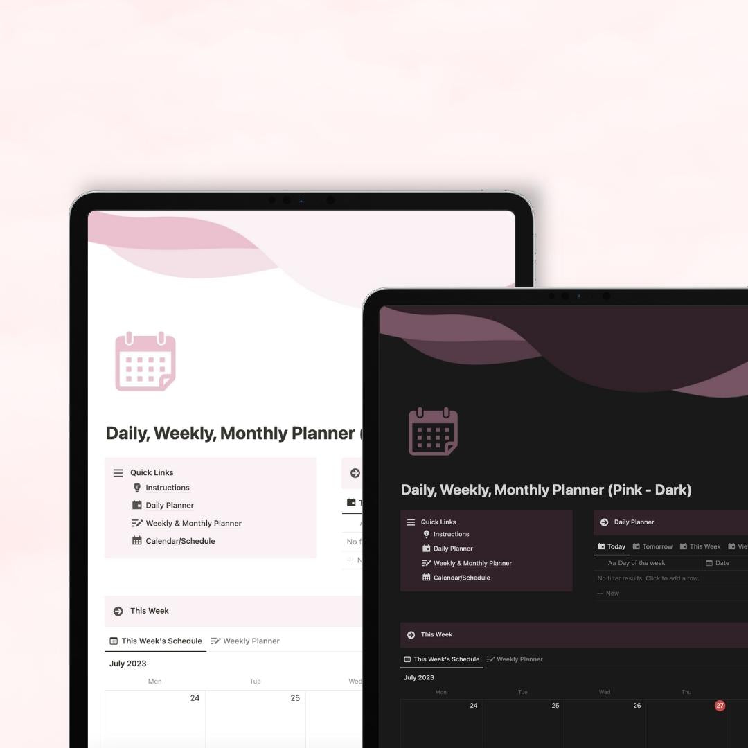 daily, weekly, monthly planner notion template