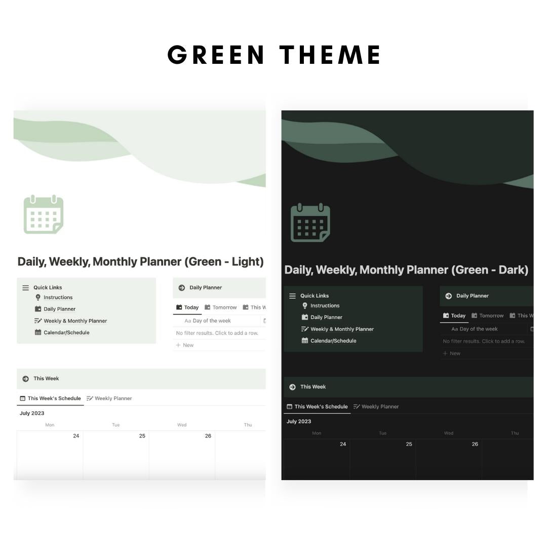 daily, weekly, monthly planner notion template