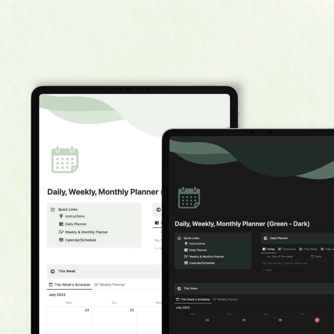 Daily, Weekly, Monthly Planner Notion Template