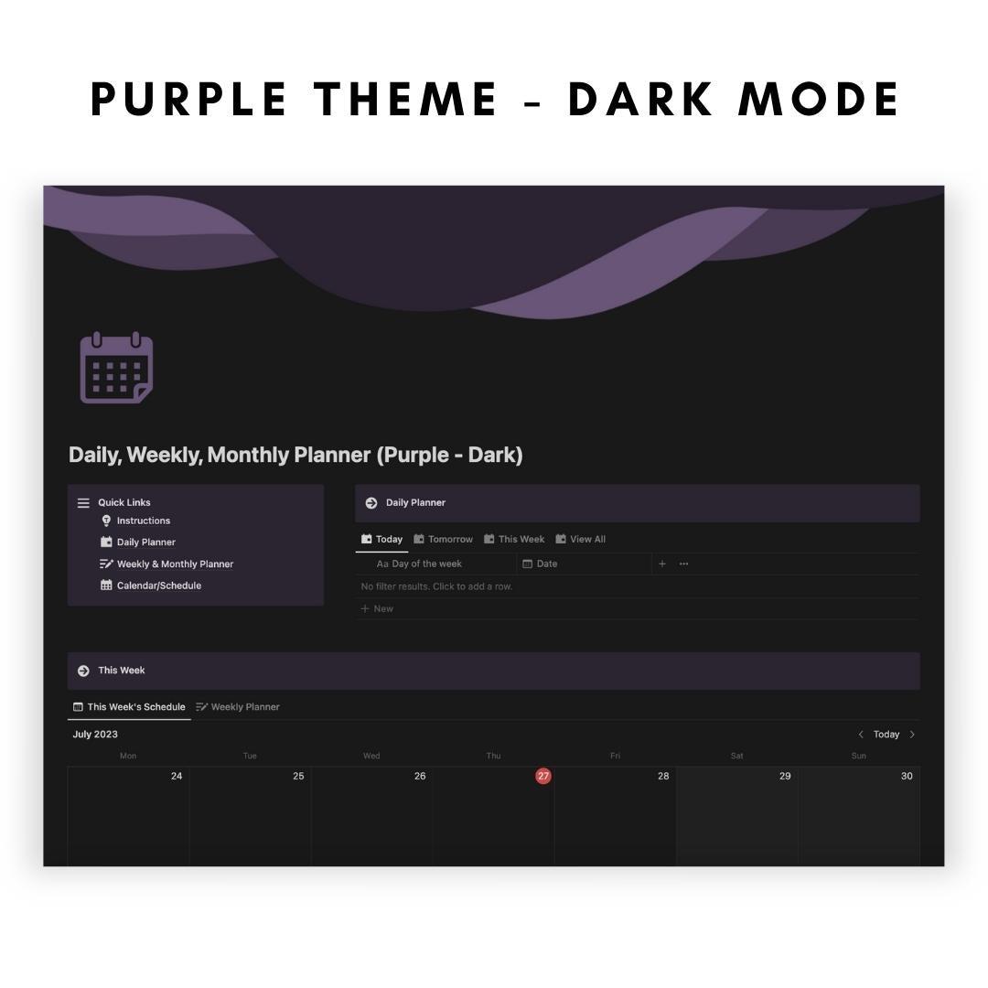 daily, weekly, monthly planner notion template