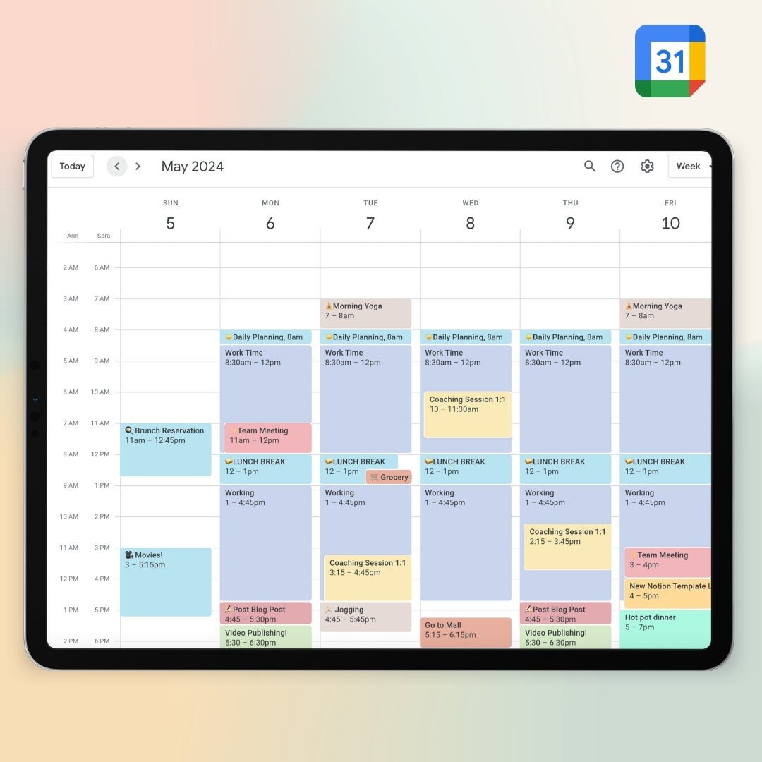 Google Calendar Color Schemes & Palette (with HEX Codes)