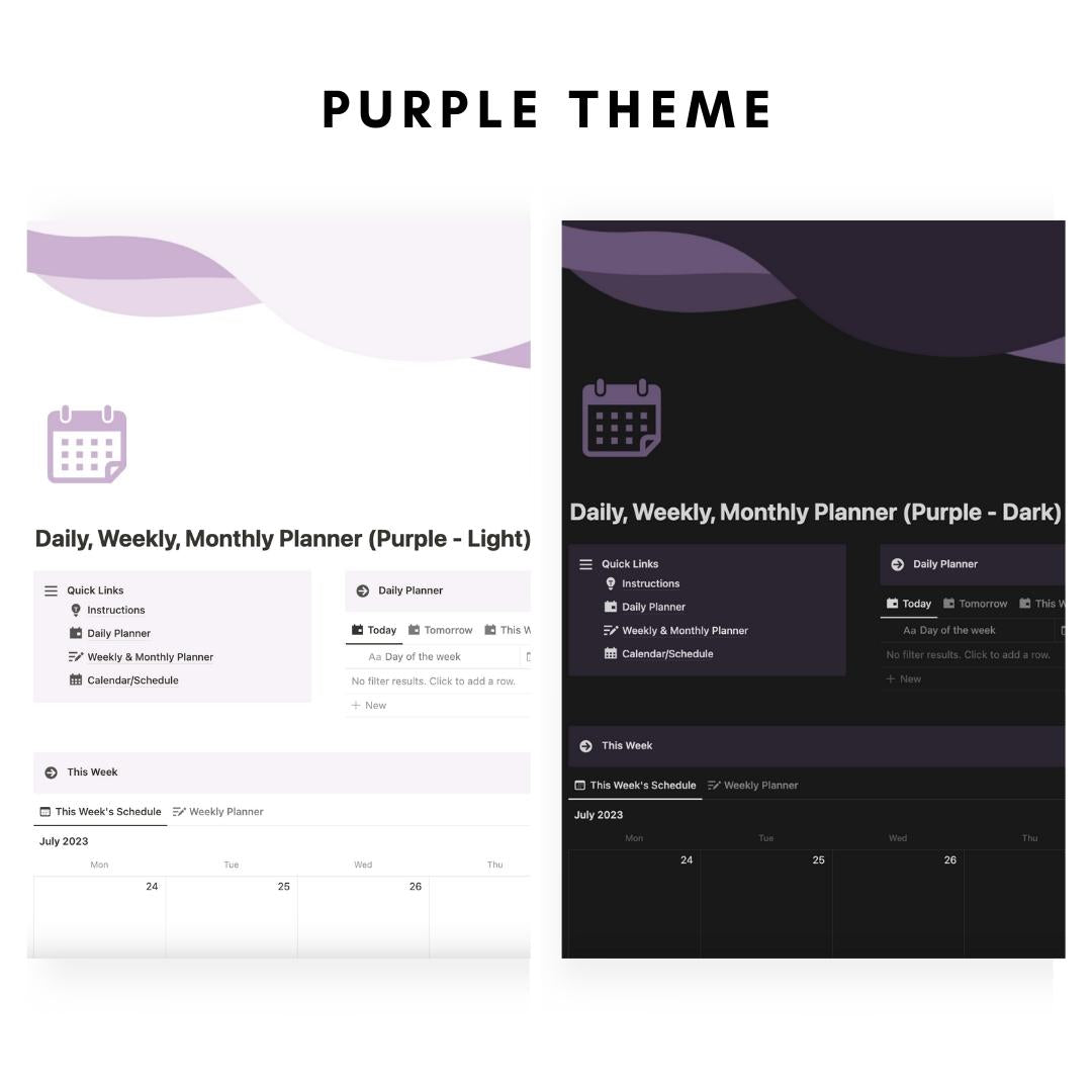 daily, weekly, monthly planner notion template