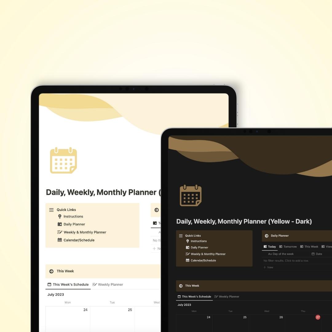 Daily, Weekly, Monthly Planner Notion Template
