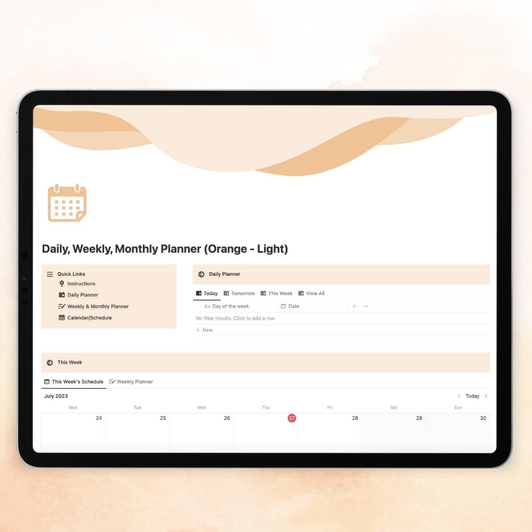 daily, weekly, monthly planner notion template