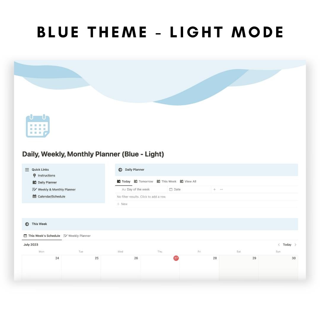 daily, weekly, monthly planner notion template