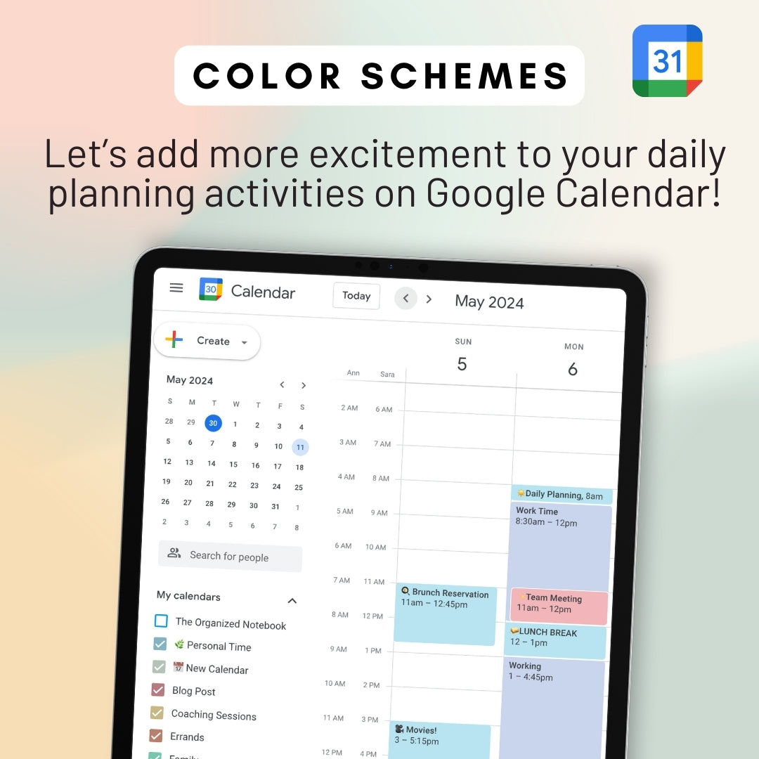 Google Calendar Color Schemes & Palette (with HEX Codes)