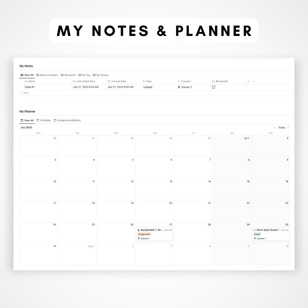 Minimal Notion Student Planner Template