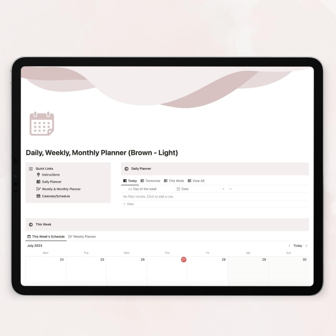 daily, weekly, monthly notion template planner