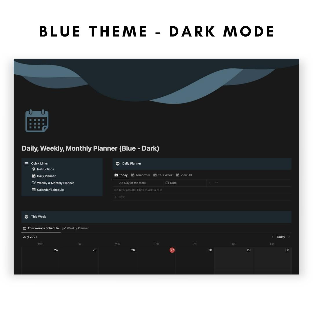 daily, weekly, monthly planner notion template