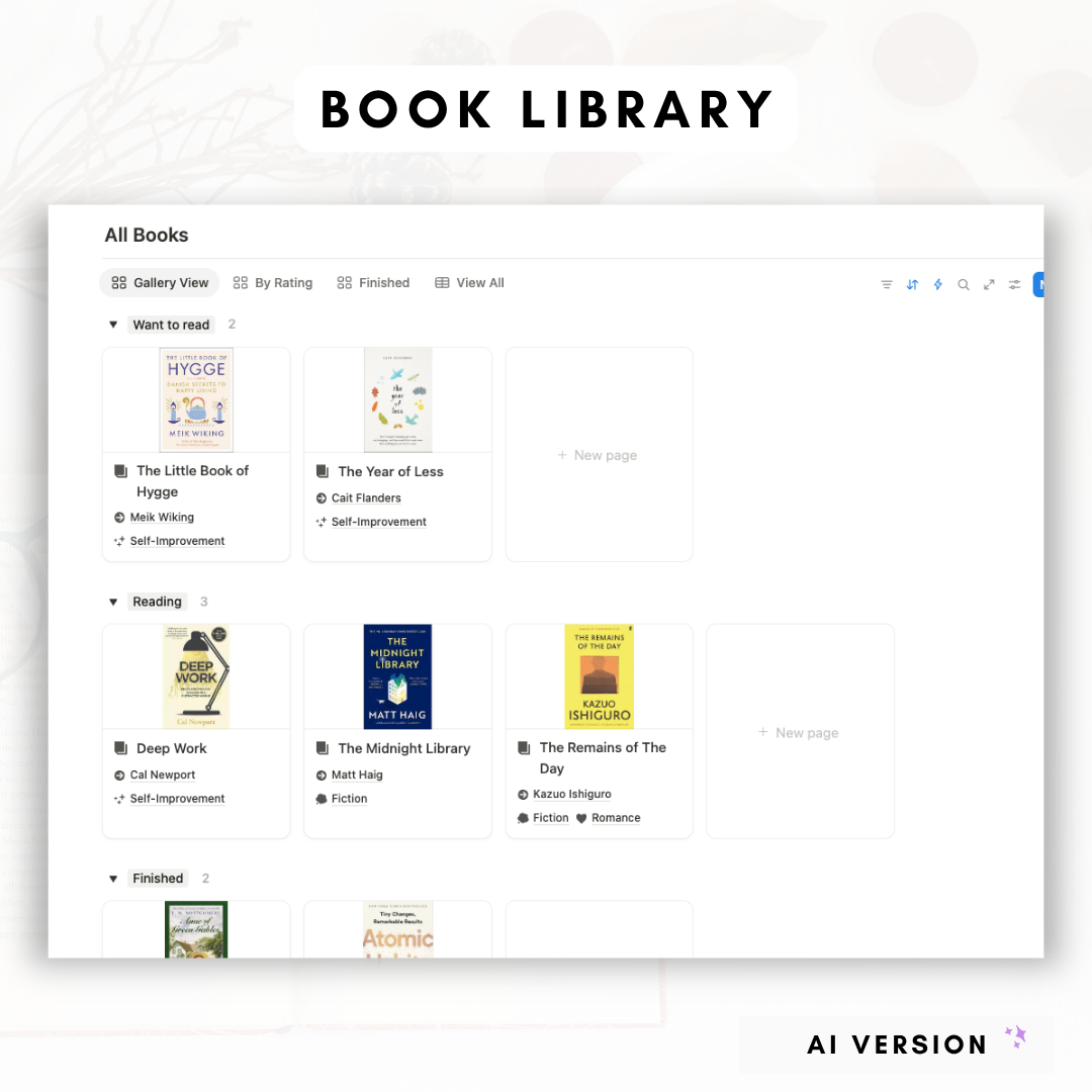 Book Library & Reading Journal (Premium + AI) Notion Template
