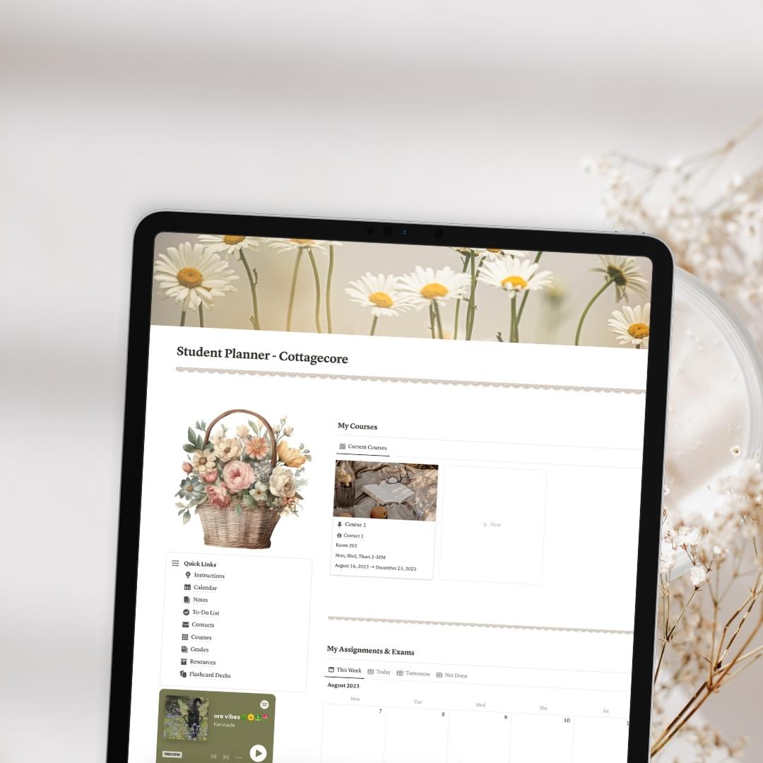 cottagecore student planner notion template