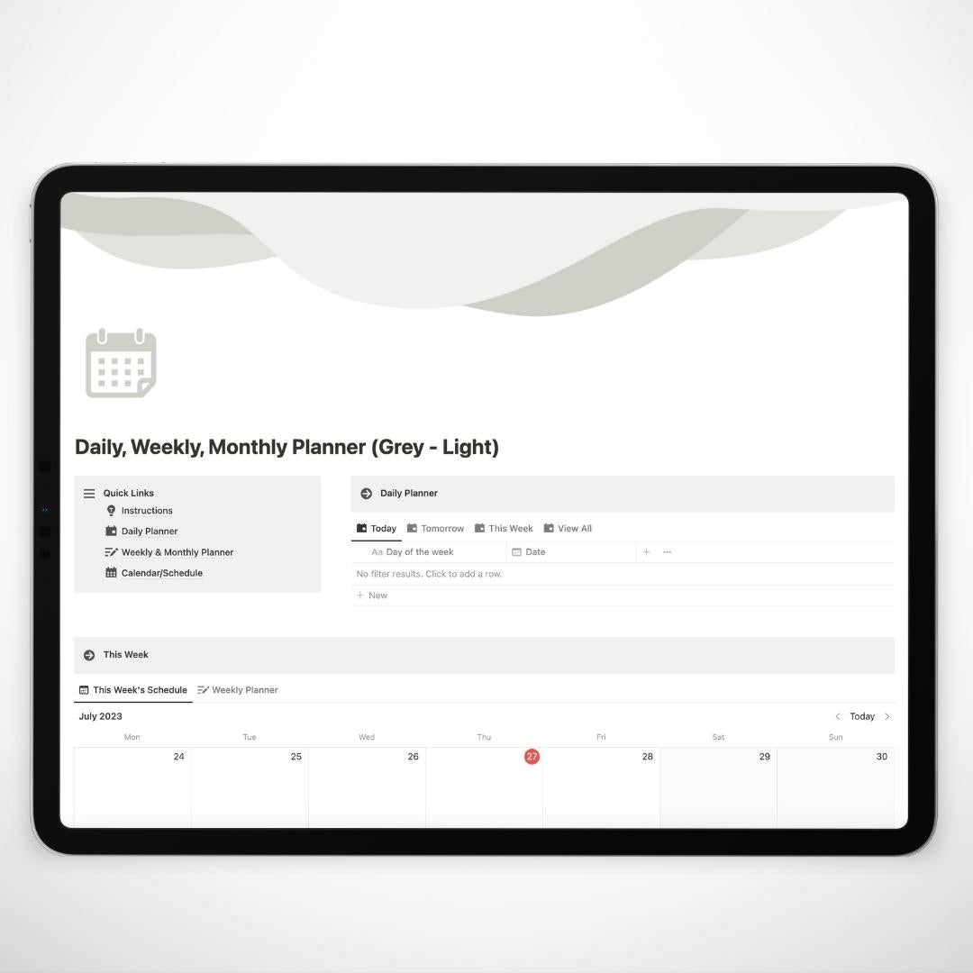 daily, weekly, monthly planner notion template