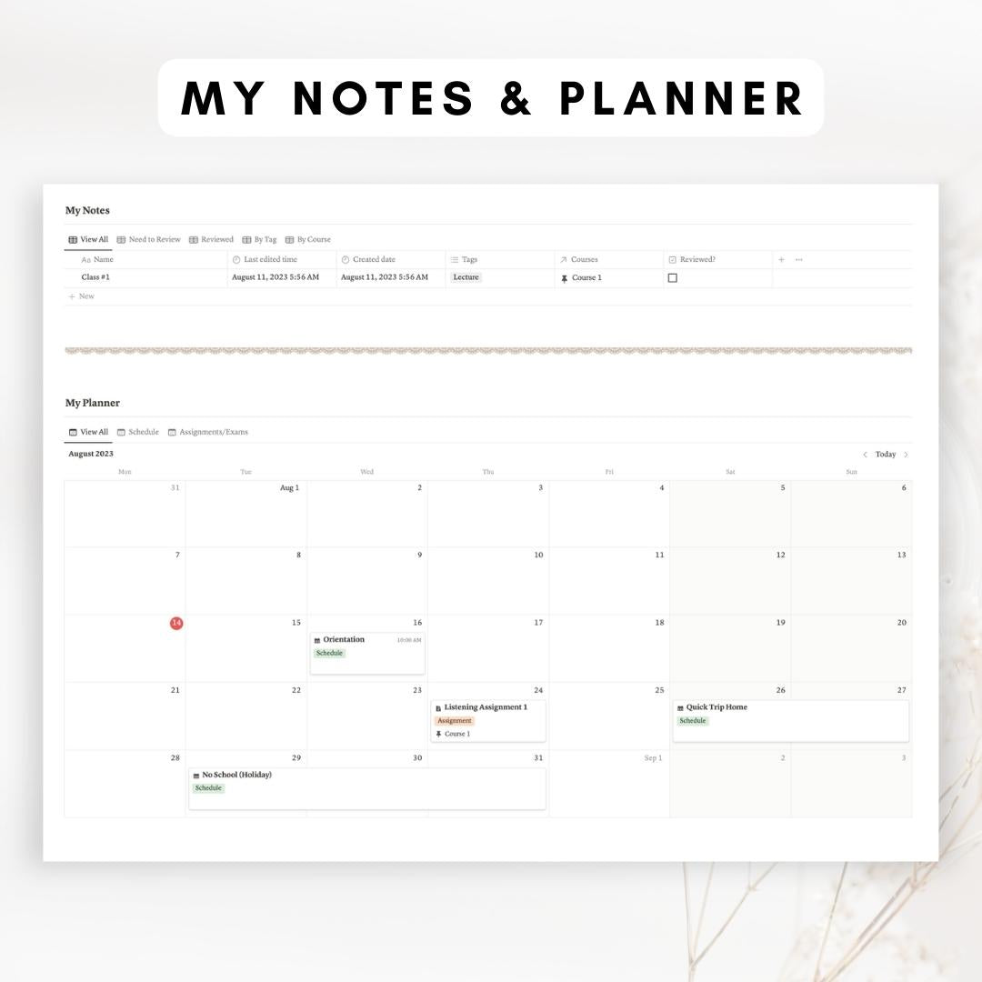 cottagecore student planner notion template