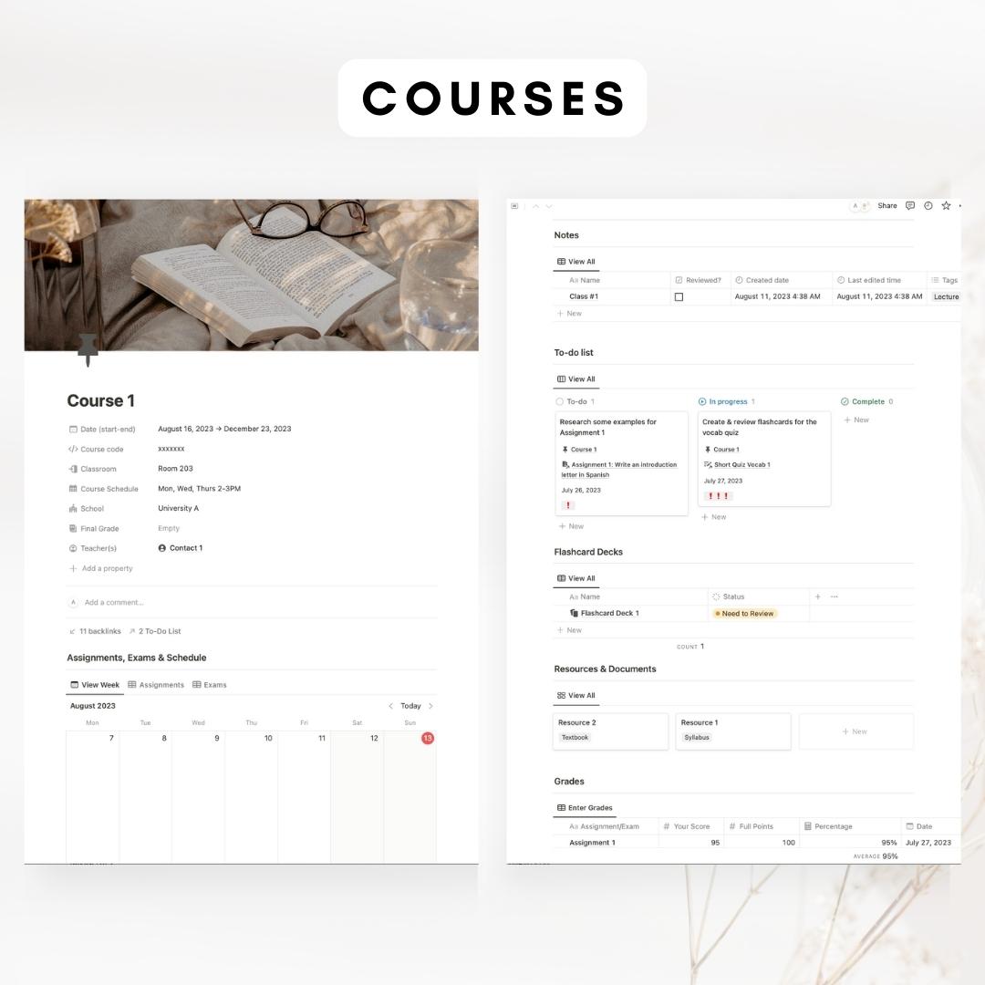 cottagecore student planner notion template