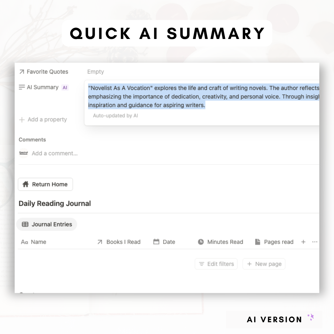 Book Library & Reading Journal (Premium + AI) Notion Template