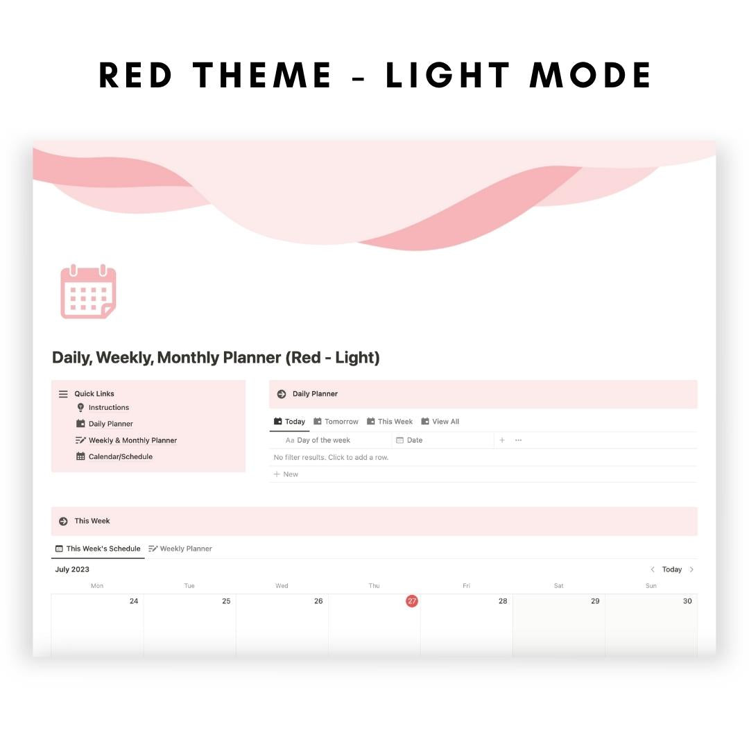 daily, weekly, monthly planner notion template