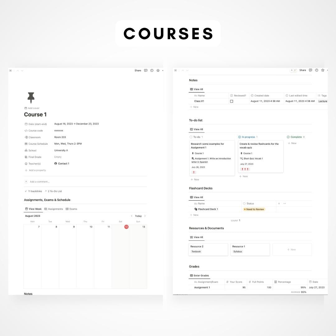 Minimal Notion Student Planner Template