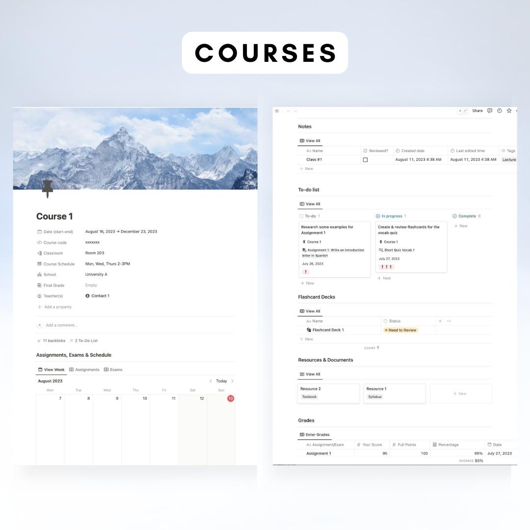 student planner notion template mountain theme