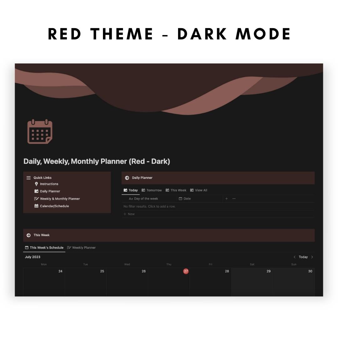 daily, weekly, monthly planner notion template