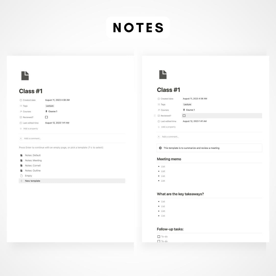 Minimal Notion Student Planner Template