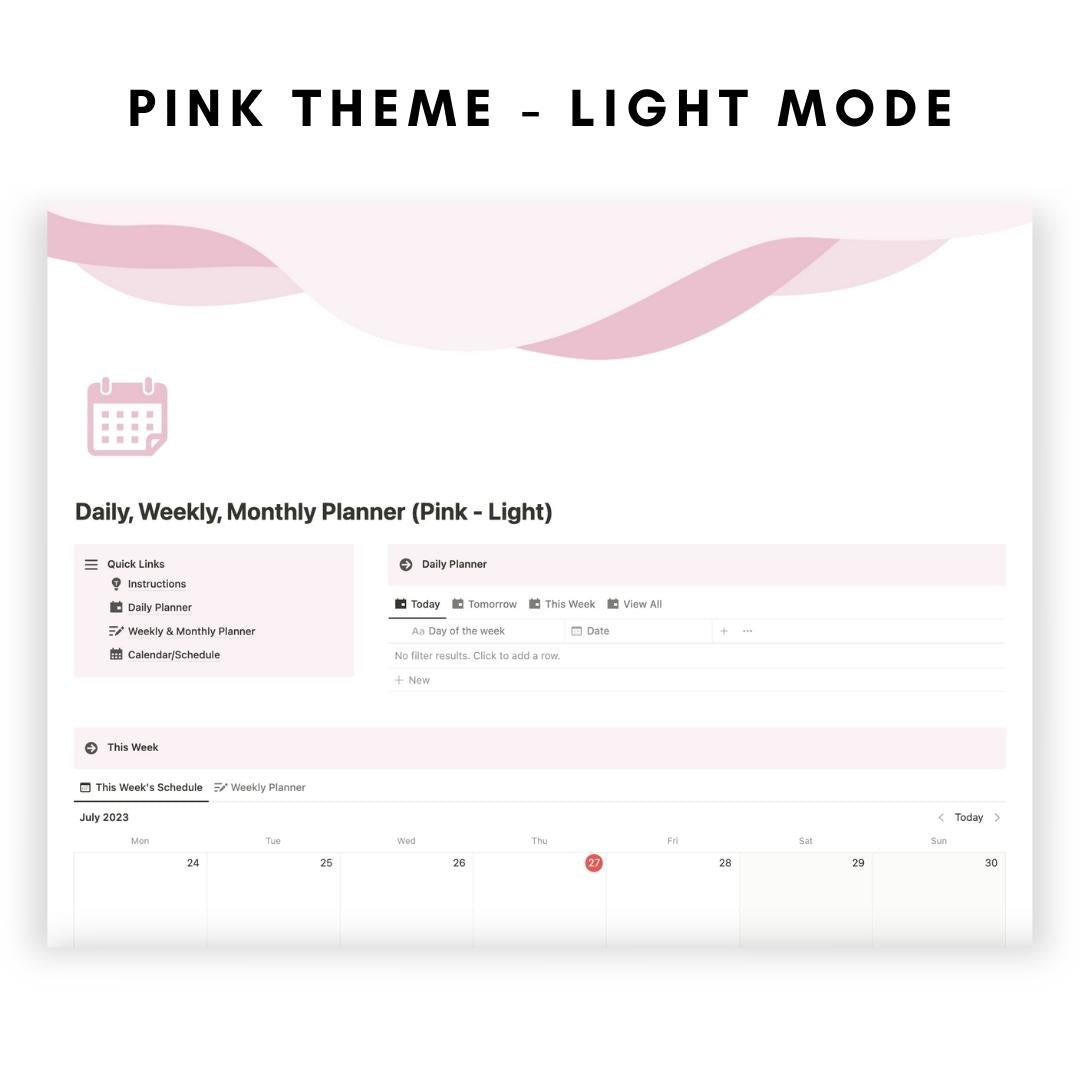 daily, weekly, monthly planner notion template