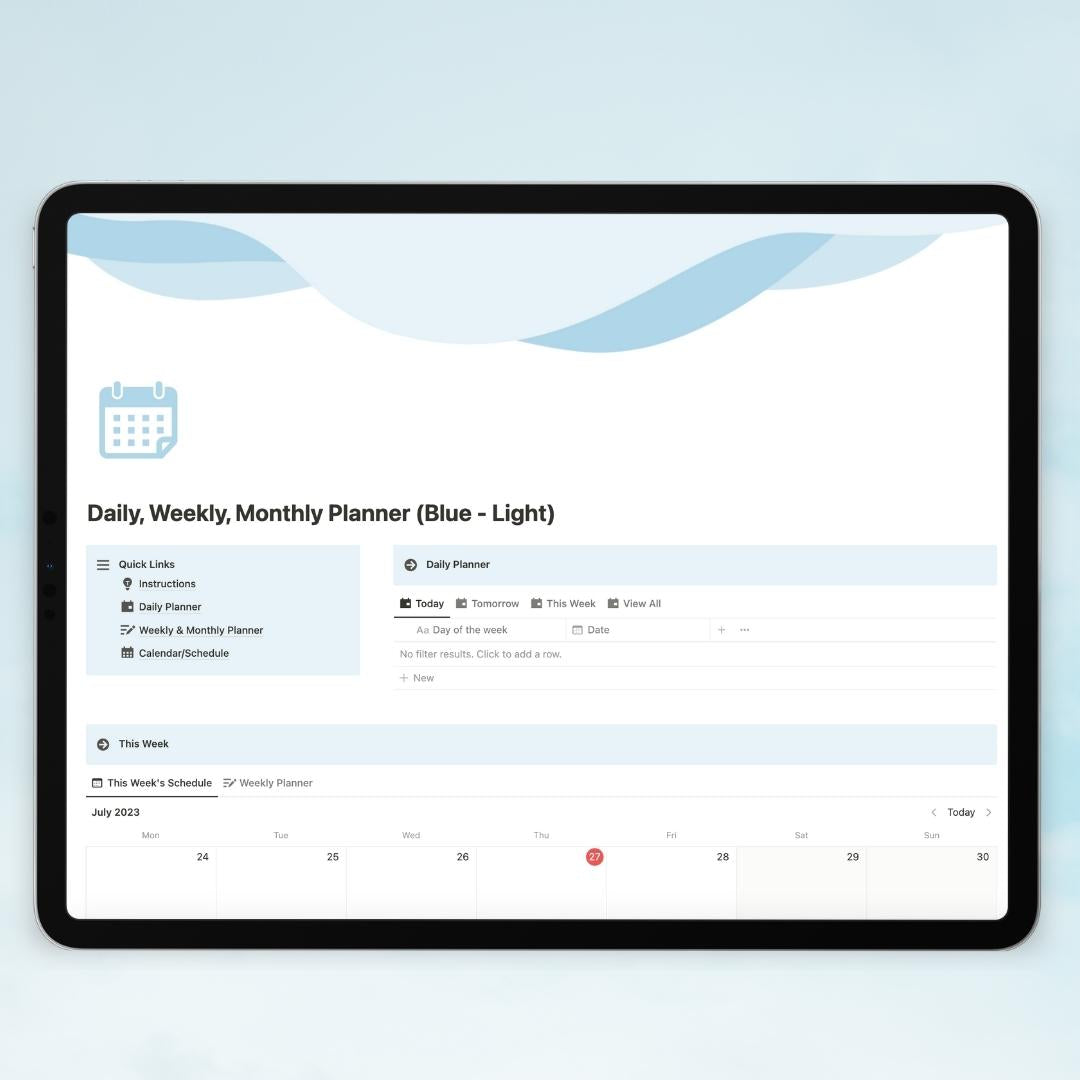 daily, weekly, monthly planner notion template