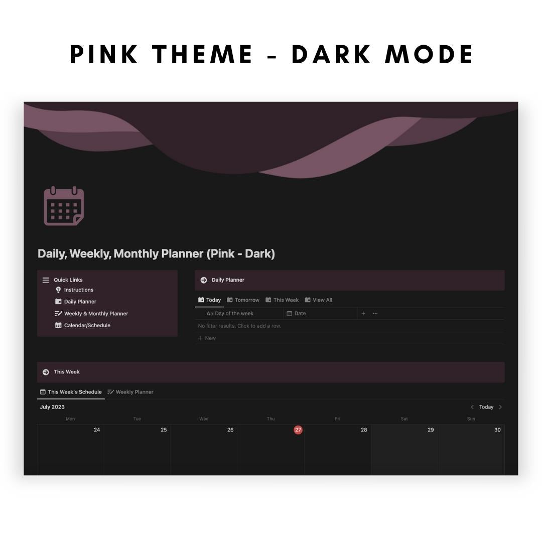 daily, weekly, monthly planner notion template