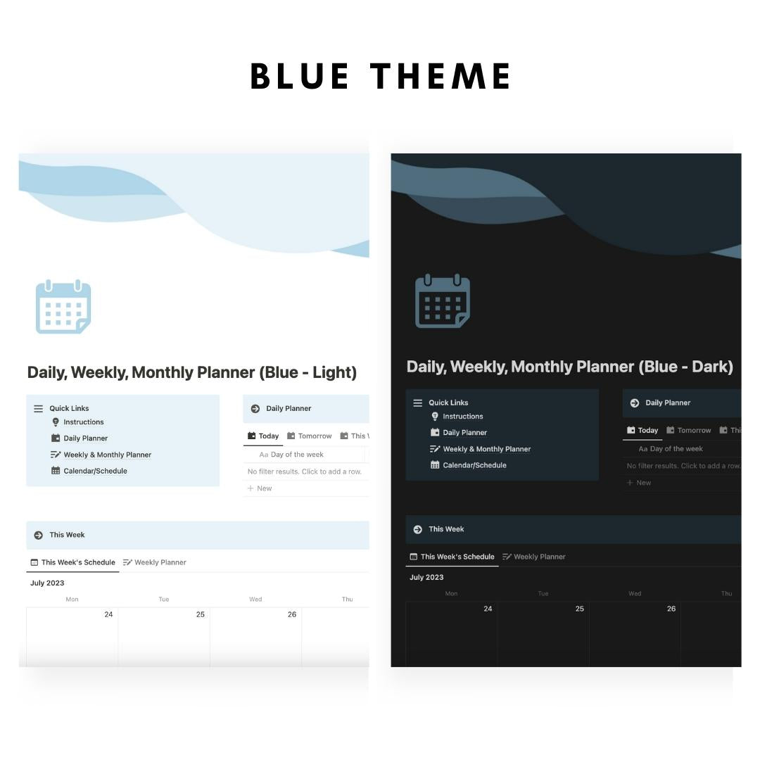daily, weekly, monthly planner notion template