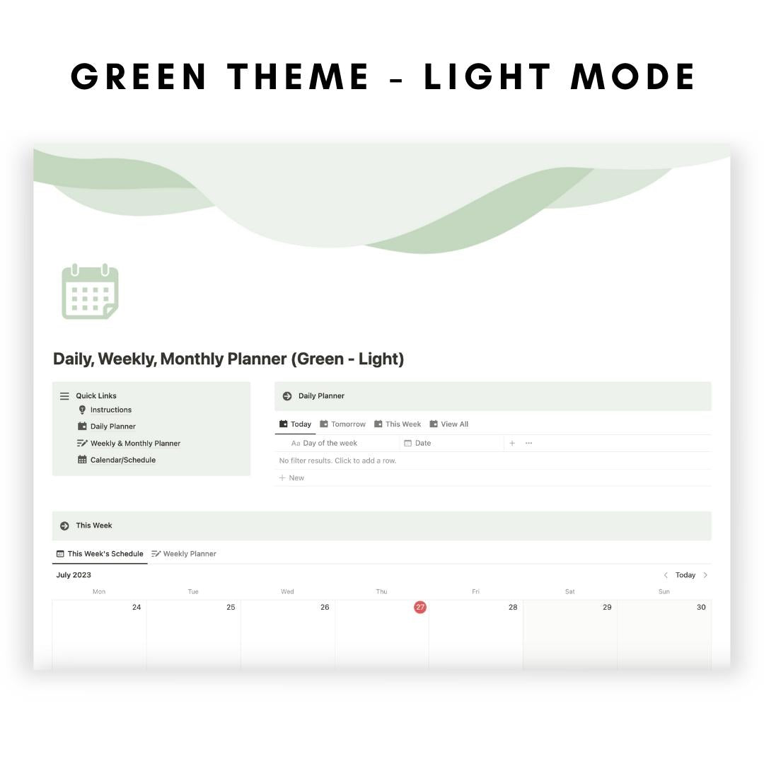 Daily, Weekly, Monthly Planner Notion Template