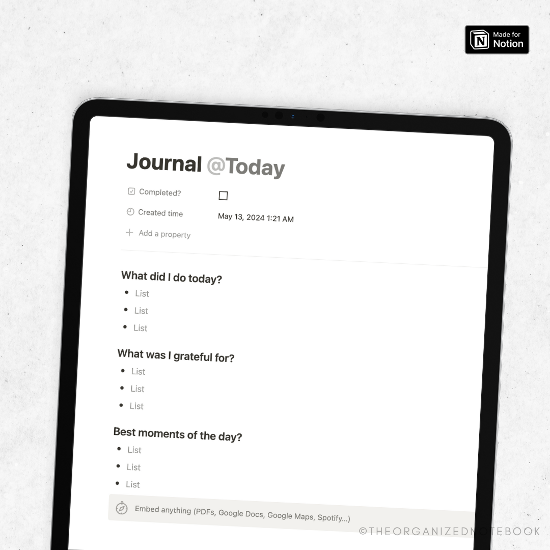 Automated Daily Journal Notion Template