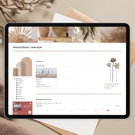 boho notion student planner